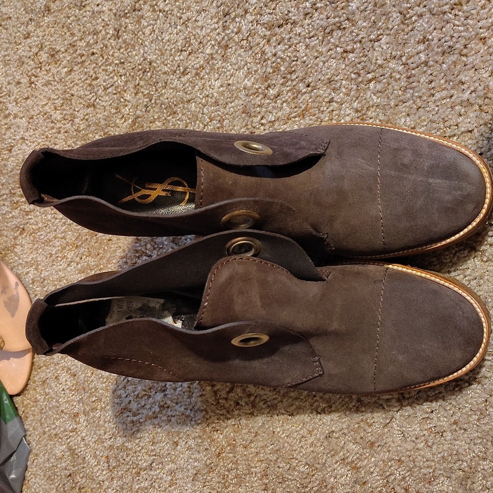 YSL Suede Brown Wedge Ankle Boots Sz 10 - Picture 2 of 8